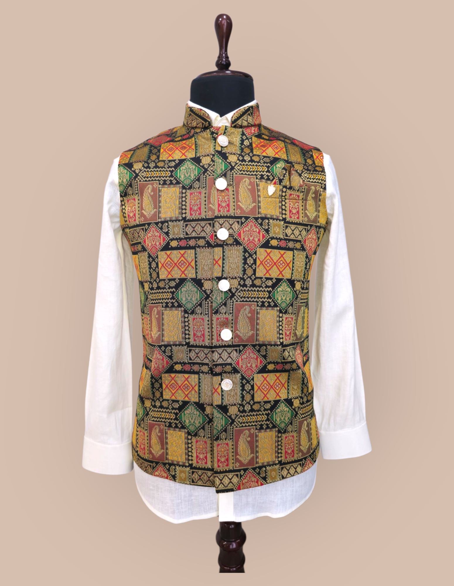 Multicolor Brocade Fabricated Waistcoat