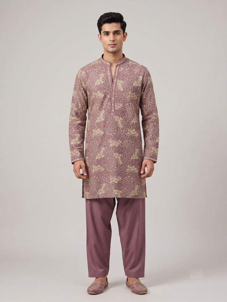 Floral Embroidered Silk Kurta Set