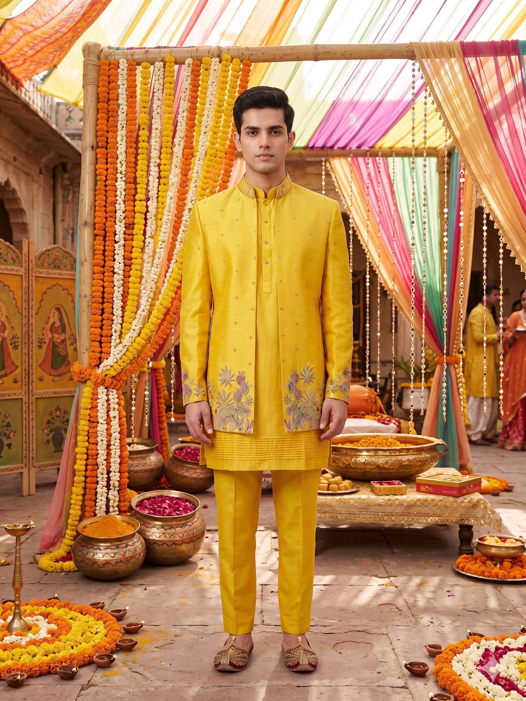 Vibrant Yellow Floral Embroidered Indo-Western