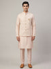 Elegant Peach Kurta Set with Embroidered Nehru Jacket