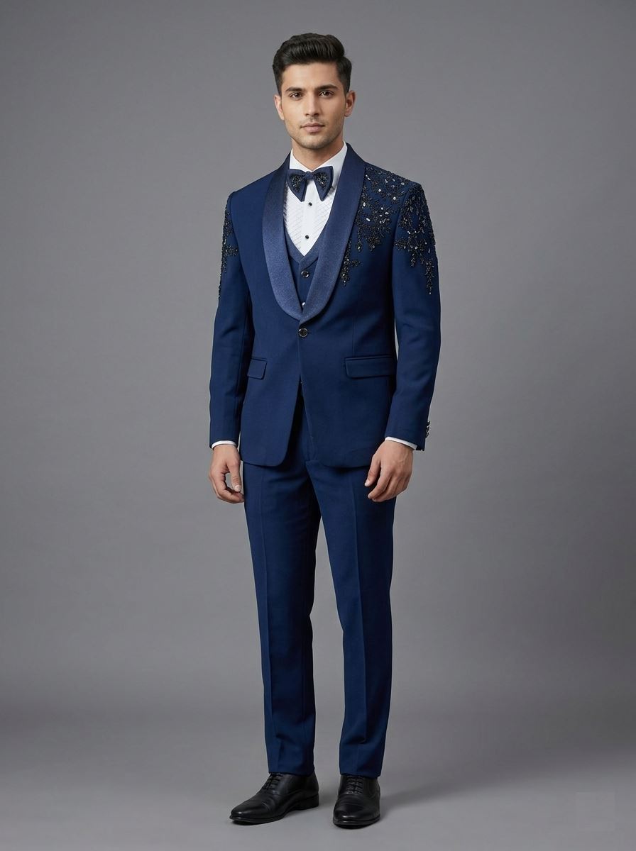 Midnight Blue Hand-Embellished Tuxedo