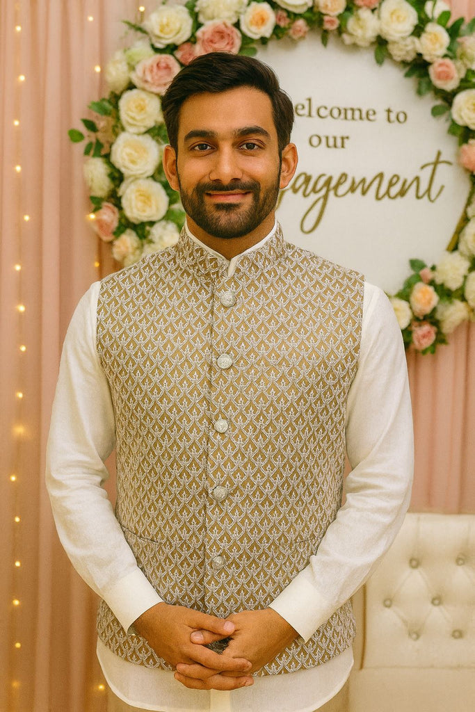 Regal Sandstone Embroidered Nehru Jacket