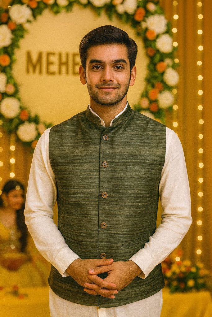 Textured Green Nehru Jacket