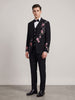 Midnight Black Floral Embroidered Tuxedo Suit