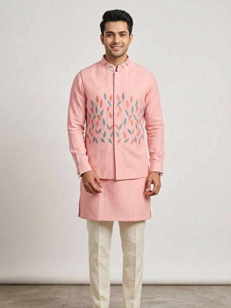 Pastel Peach Leaf-Motif Koti Set