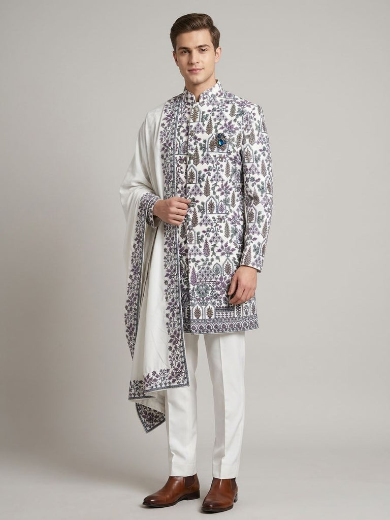 Elegant White Floral Embroidered indo Western