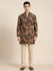 Black Vintage Botanical Silk-Blend Kurta Set