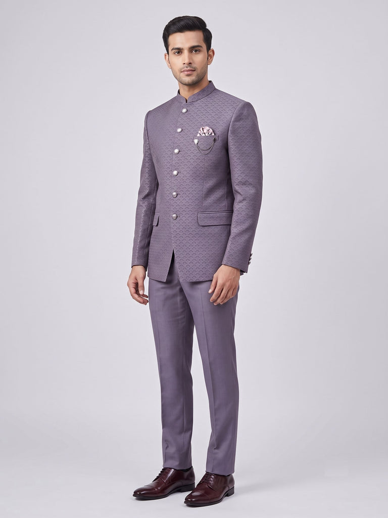 Dusty Lavender Jacquard Bandhgala Suit Set