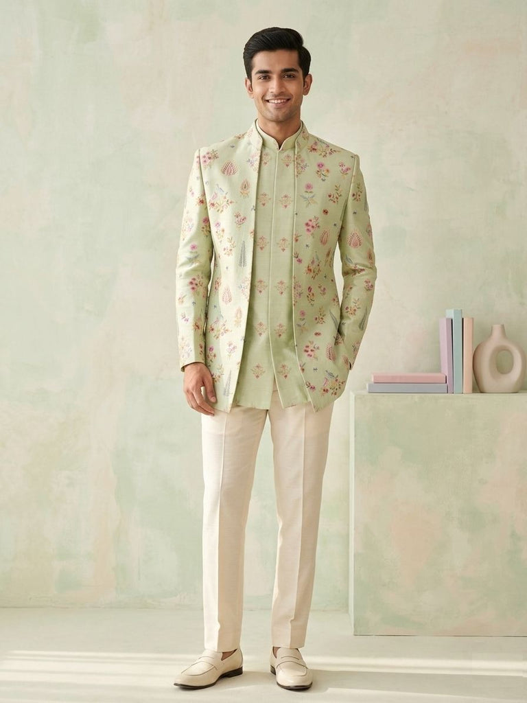 Pastel Green Embroidered Indo Western