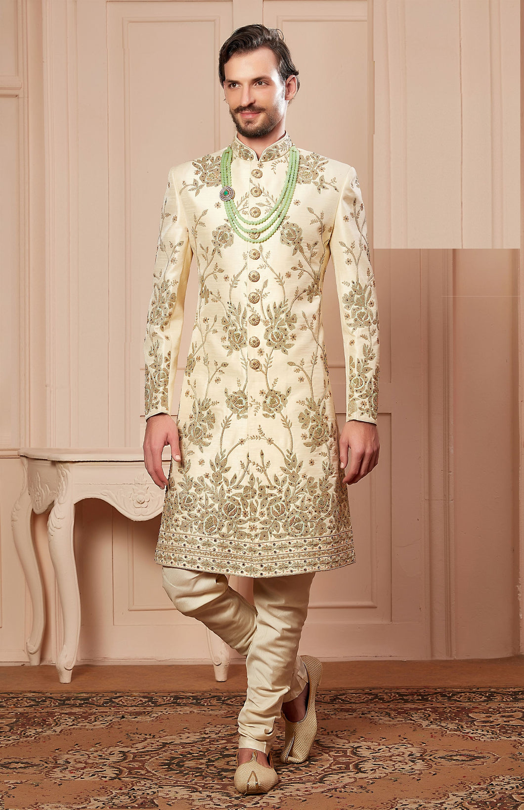 ZARI AND BEADS EMBROIDERED GROOM SHERWANI