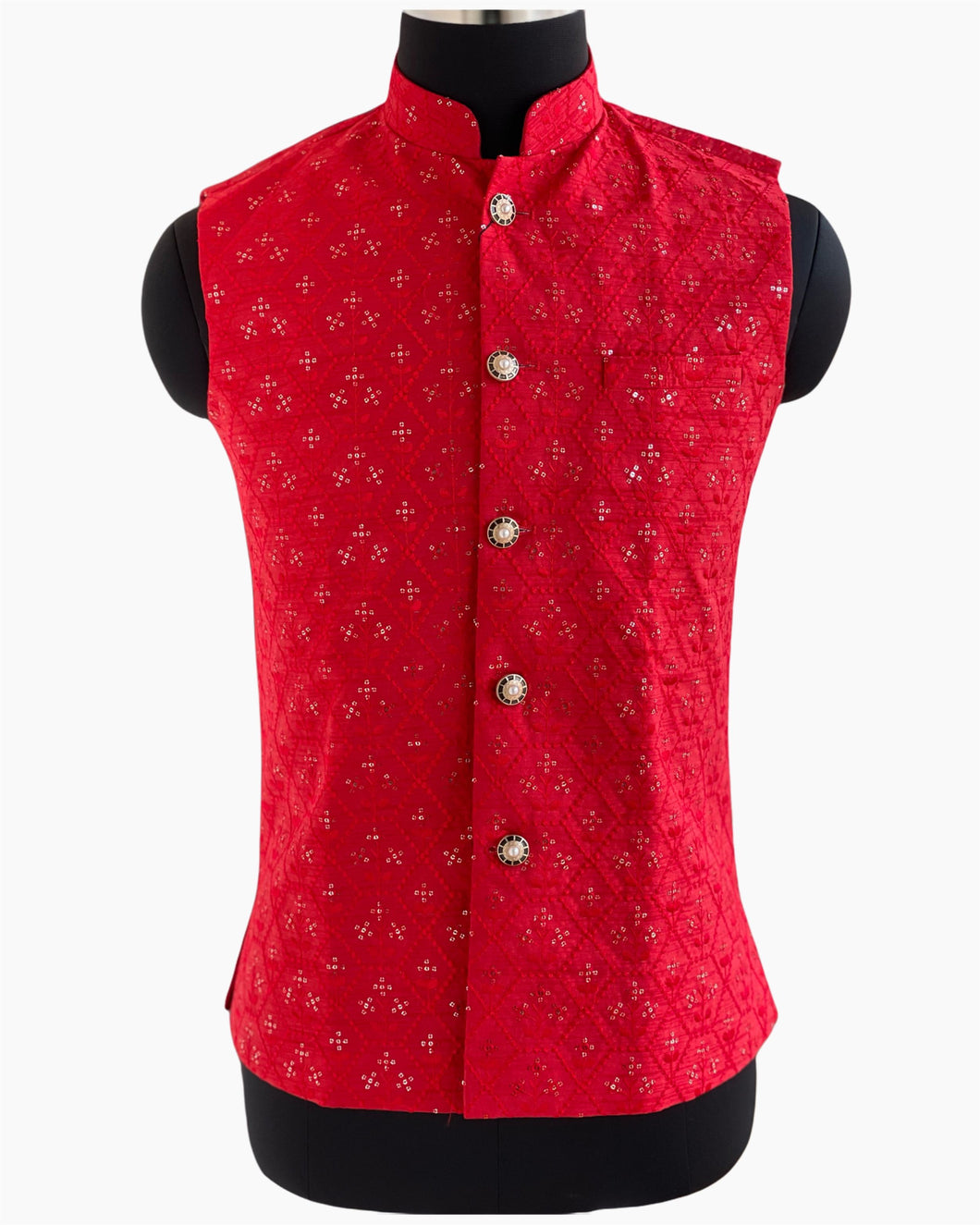RED THREAD EMBROIDERED WAISTCOAT