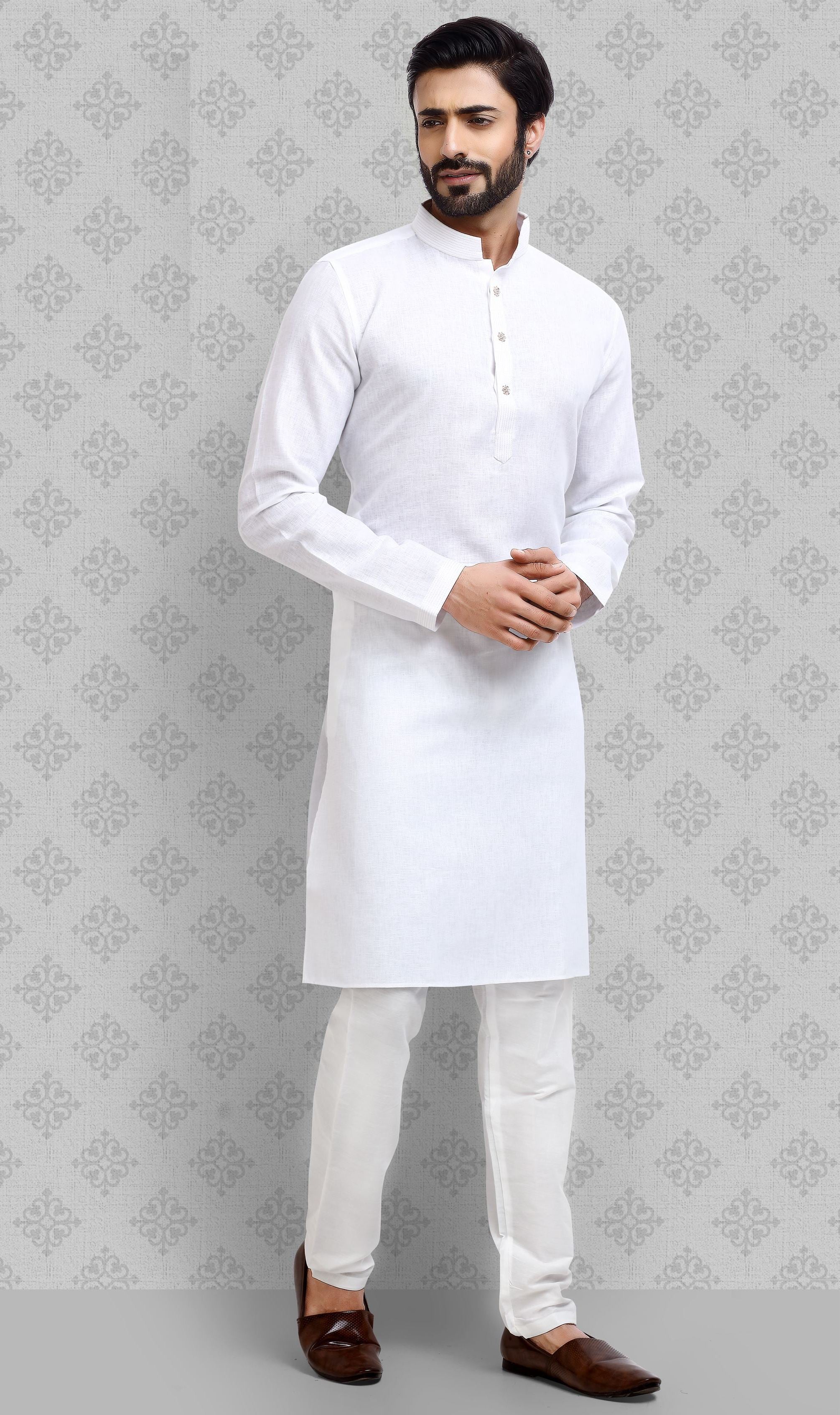 PLAIN WHITE KURTA WITH WHITE BOTTOM – Sachin's